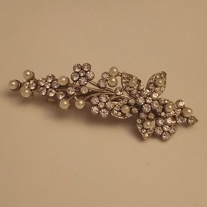 Vintage Bridal Reinstone Pearls Barrett Hair Wedding Prom Clip